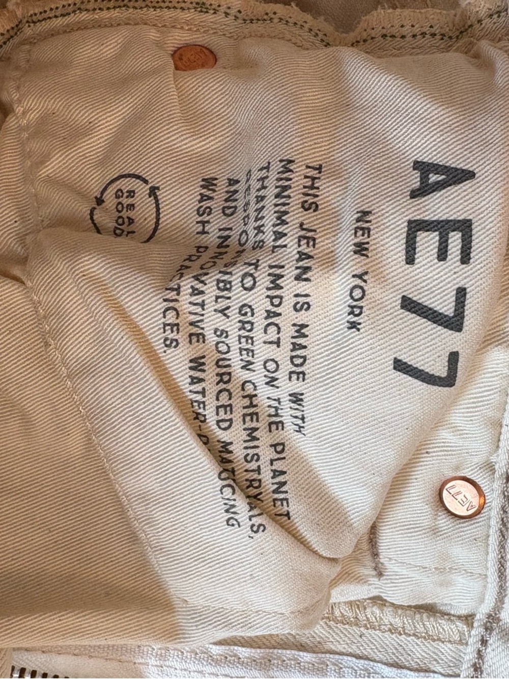 AE77 Cream Stovepipe Selvedge Jeans (size 0 short) American Eagle Premium - Picture 5 of 9
